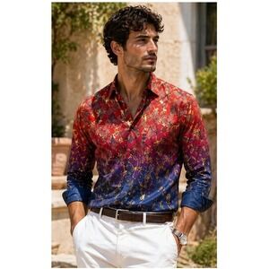 Platini Jeans 3XL Ombre Baroque Filigree Shirt Gilded Medusa-vibe Versace-style